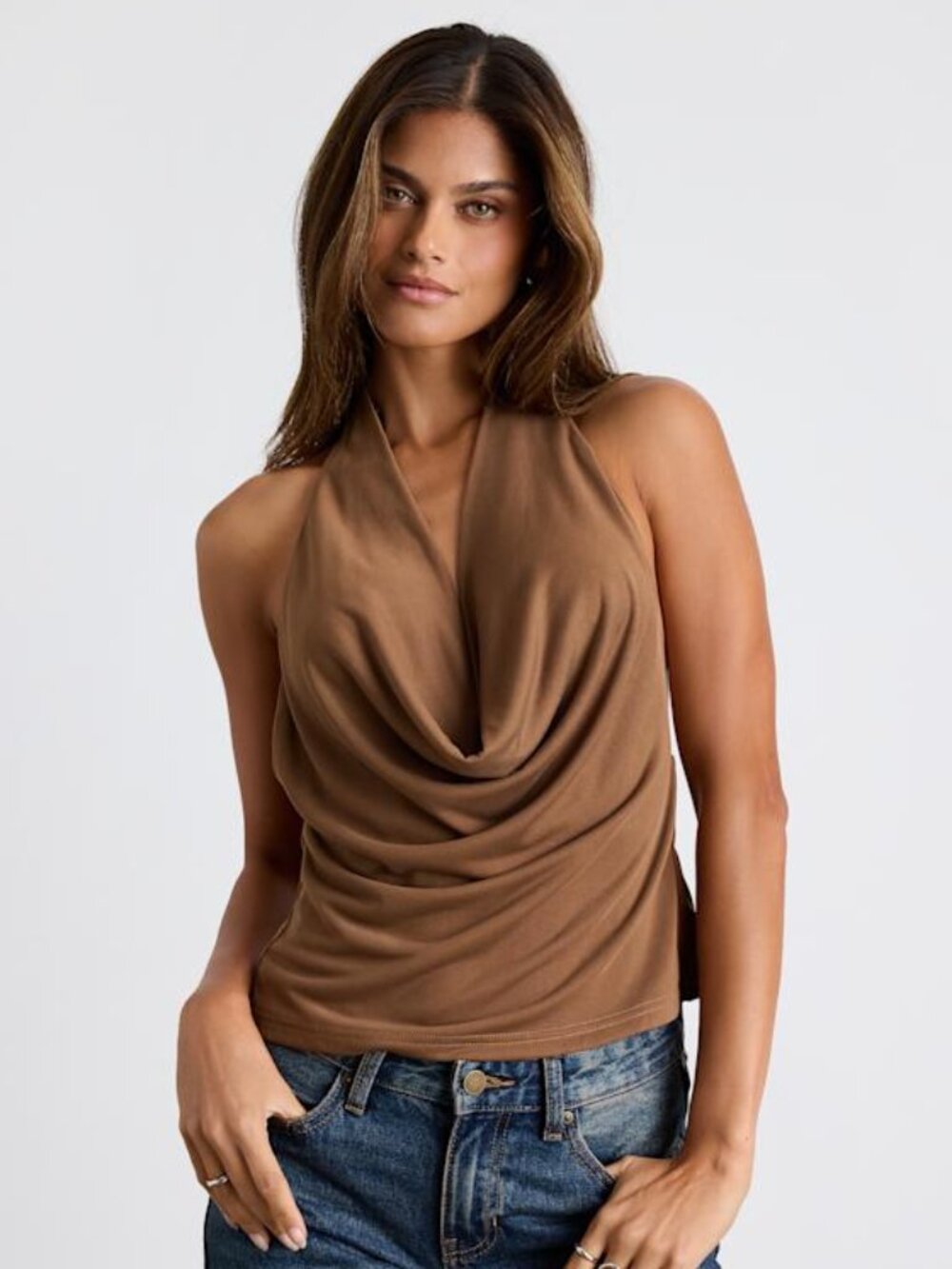 Lulus Zazie Light Brown Cowl Neck Braided Backless Tank Top - Size M